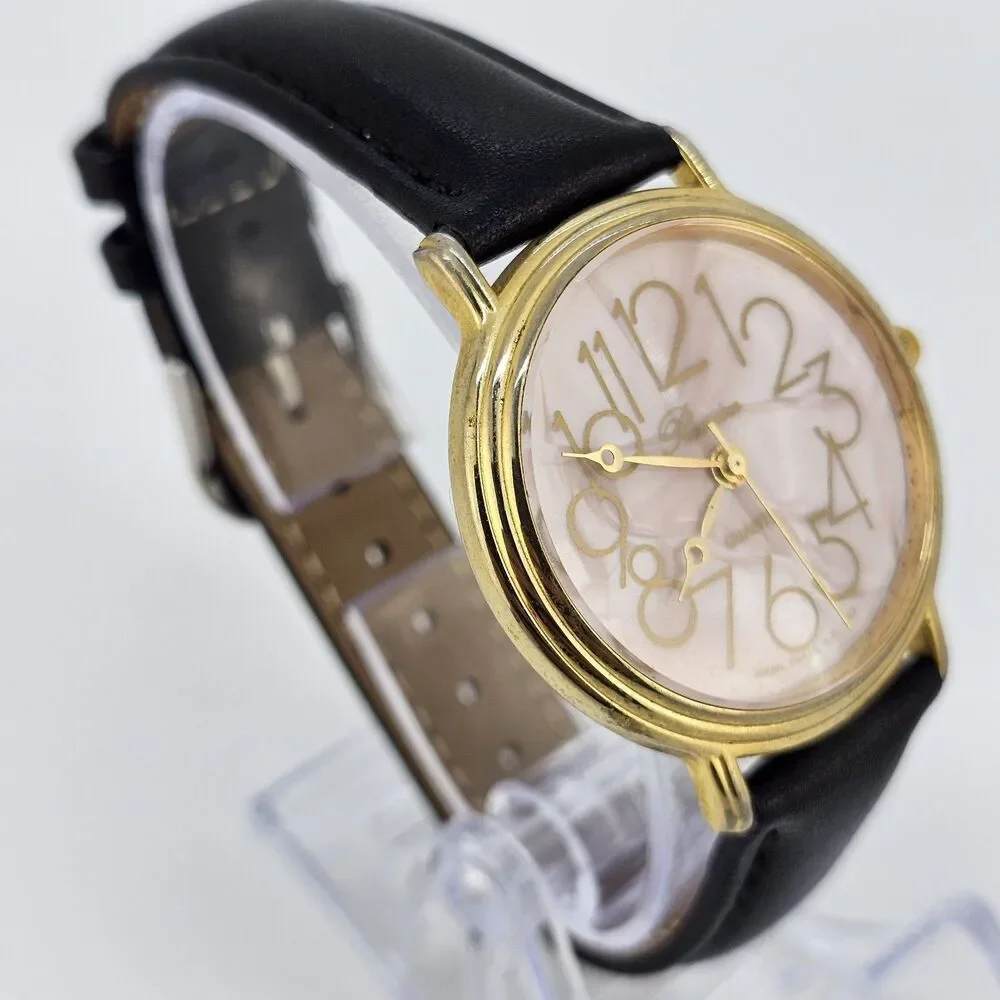 Vintage Ronica Women's Watch 36MM Pink Dial Black Leather Bands New Battery‎